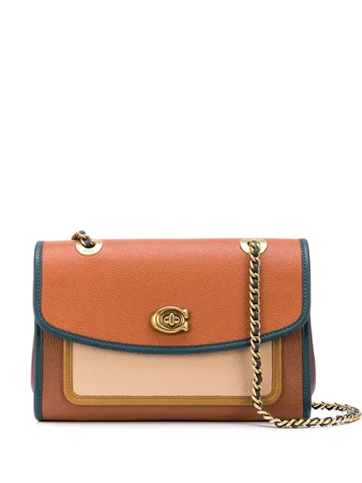 Coach Parker Colour Block Shoulder Bag In Orange