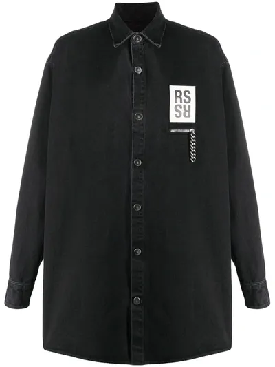 Raf Simons Oversized-jeanshemd Mit Logo-patch In Black