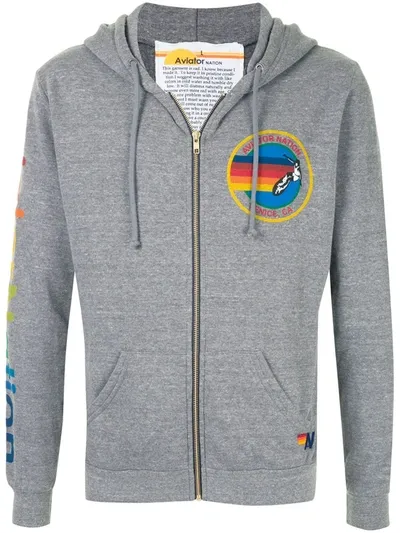 Aviator Nation Logo Print Zip-front Hoodie In Grey