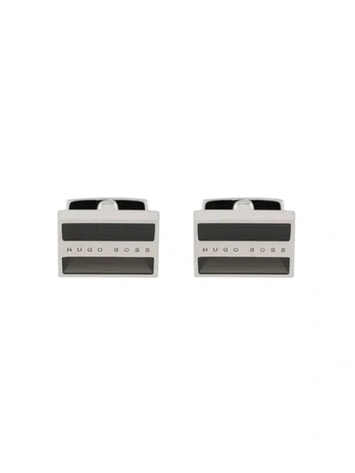 Hugo Boss Rectangular Contrast-core Cufflinks In Silver