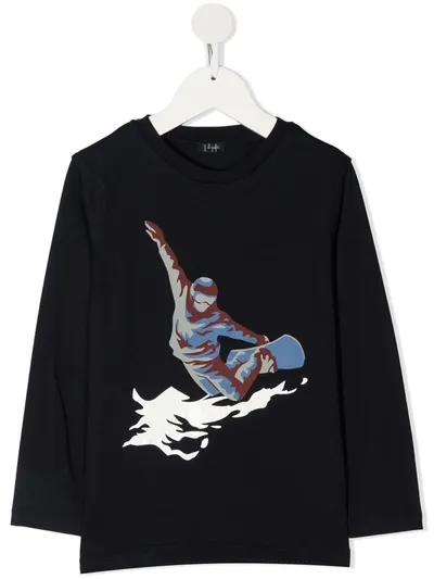 Il Gufo Kids' Snowboard Print Sweatshirt In Blue