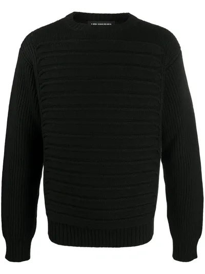 Les Hommes Round Neck Knitted Jumper In Black