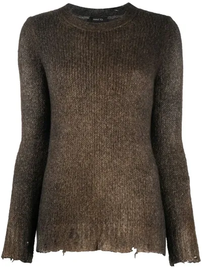 Avant Toi Distressed-effect Crew-neck Jumper In Brown