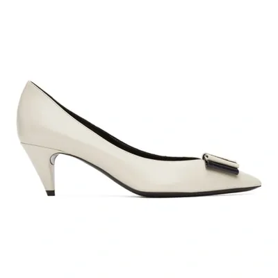 Saint Laurent Anai Ysl Bow Leather Pumps In Pearl Navy