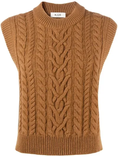 Blazé Milano Cable-knit Sweater Vest In Brown