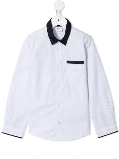 Hugo Boss Kids' Contrast Trim Long-sleeve Shirt In White