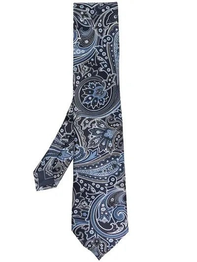 Brioni Paisley Print Silk Tie In Blue