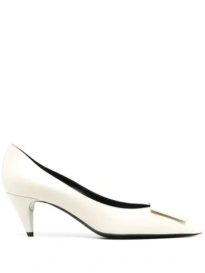 Saint Laurent Square Bow Detail Pumps In White