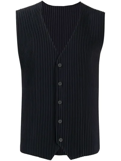 Issey Miyake Pleat Detail Waistcoat In Blue