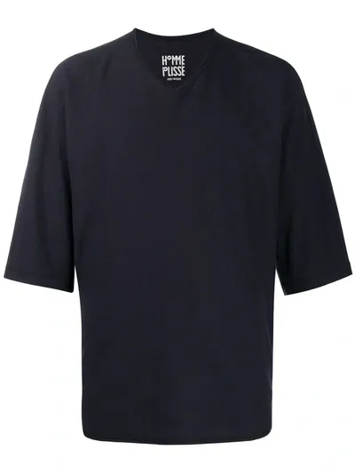 Issey Miyake Oversize V-neck T-shirt In Blue