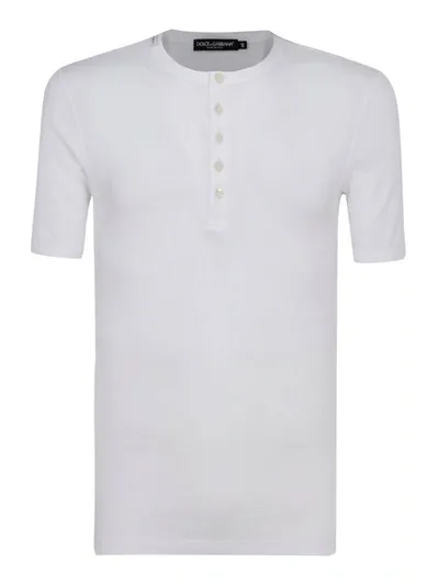 Dolce & Gabbana Fine-rib Cotton Granddad-neck T-shirt In White