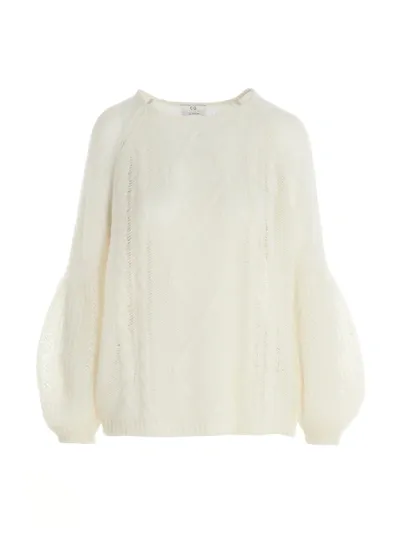 Co Balloon-sleeved Cable Knit Sweater In White