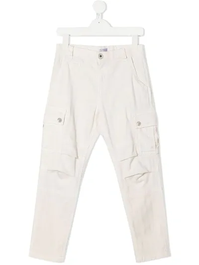 Brunello Cucinelli Kids' Straight-leg Cargo Trousers In Beige