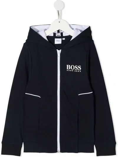 Hugo Boss Kids' Logo Print Zipped Hoodie In Black