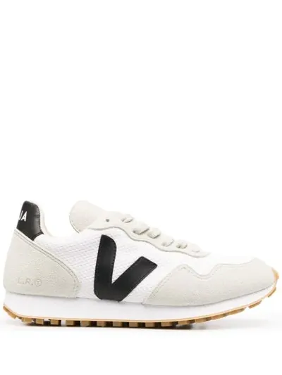 Veja Mixed Leather Trainer Sneakers In White