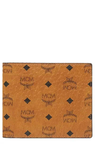 Mcm Visetos Original Coated Canvas Bifold Wallet In Cognac