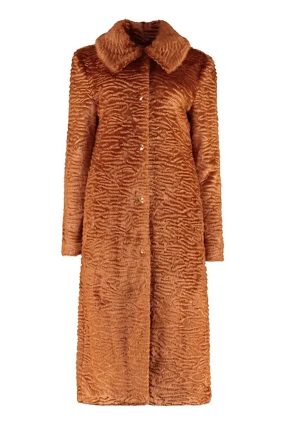 Staud Frankie Oversized-collar Faux-fur Coat In Brown