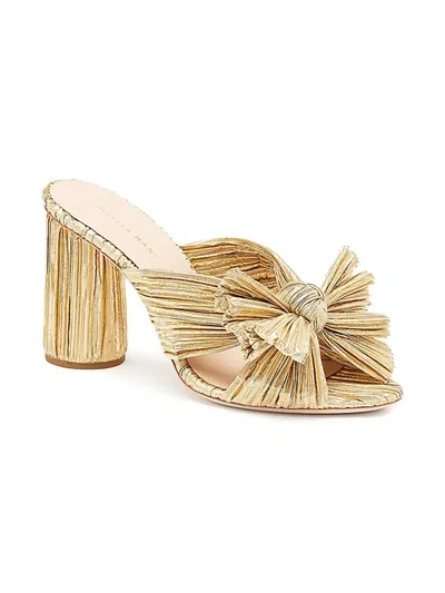 Loeffler Randall Penny Pleated Metallic Slide Sandals In Gold