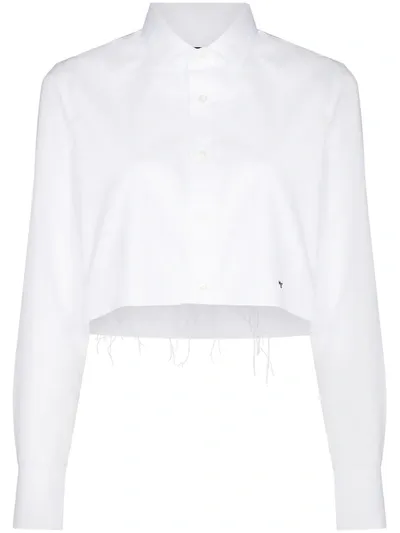 Hommegirls Cropped Distressed Embroidered Cotton-poplin Shirt In White