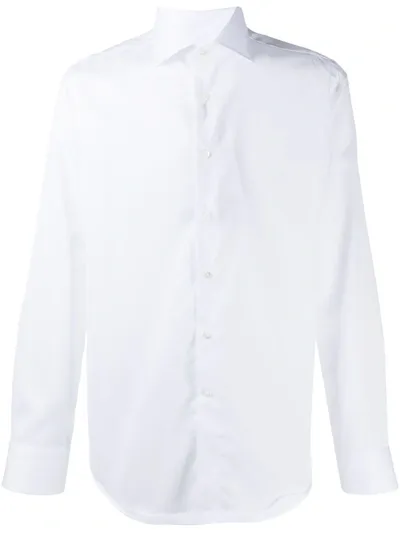 Canali Tailored Long-sleeved Cotton Shirt In White