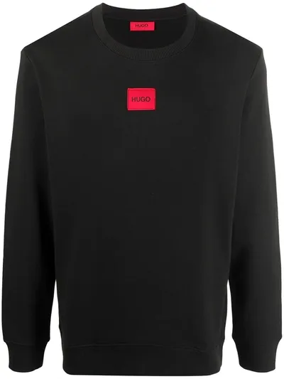 Hugo Logo-patch Relaxed-fit Cotton-jersey Sweatshirt In Black