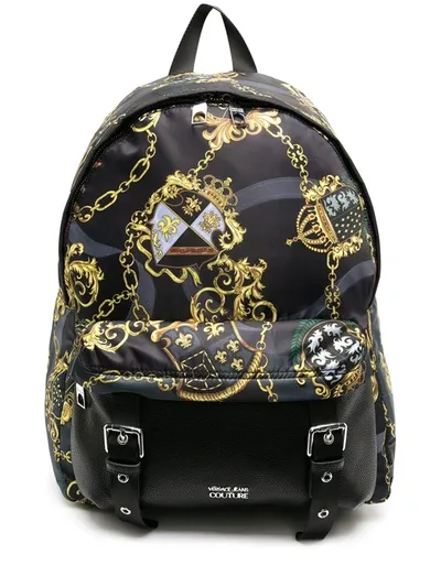 Versace Jeans Couture Signature Chain-link Print Backpack In Black