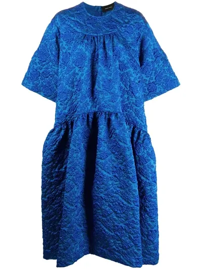 Simone Rocha Oversized Floral-cloqué Tiered Dress In Blue