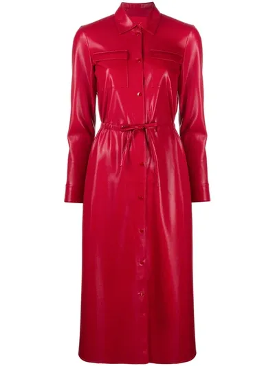 Hugo Boss Faux-leather Midi Shirtdress In Red