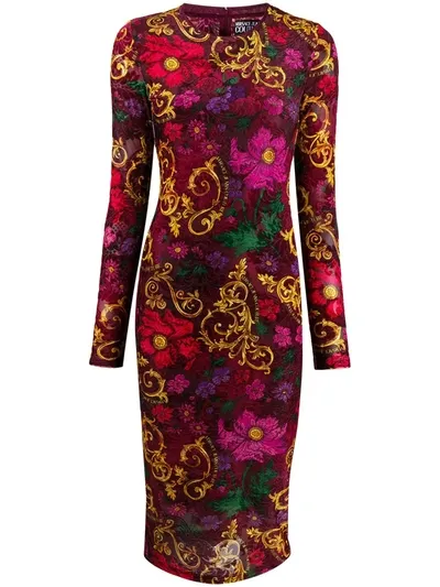 Versace Jeans Couture Baroque-print Dress In Red