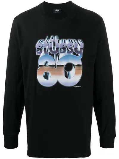 Stussy 80s Chrome Logo Sweatshirt In Black