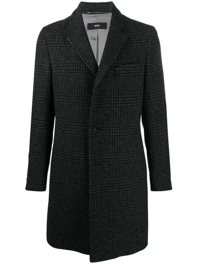 Hugo Boss Prince Of Wales Single-breasted Coat In Black