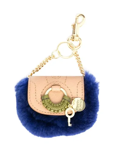 See By Chloé Hana Fur-trimmed Keychain In Blue