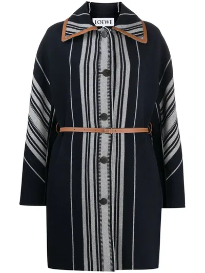 Loewe Striped Single-breasted Coat In Blue