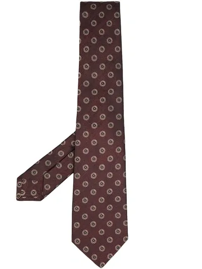 Kiton Floral Silk Embroidered Tie In Red