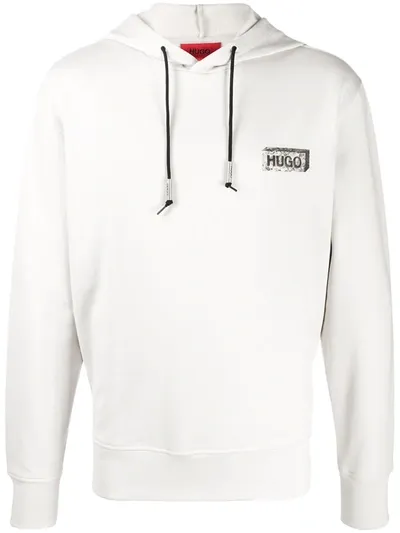 Hugo Logo-print Drawstring Hoodie In Neutrals