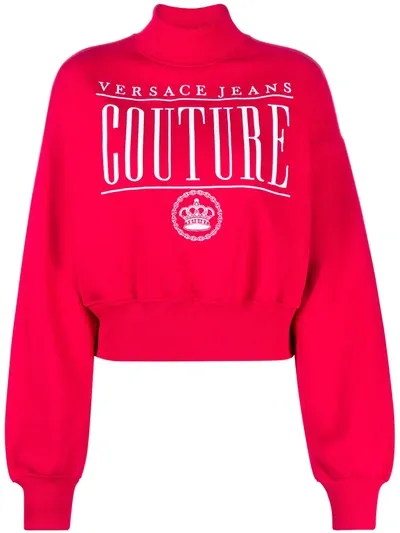 Versace Jeans Couture Logo-print Cropped Sweatshirt In Red