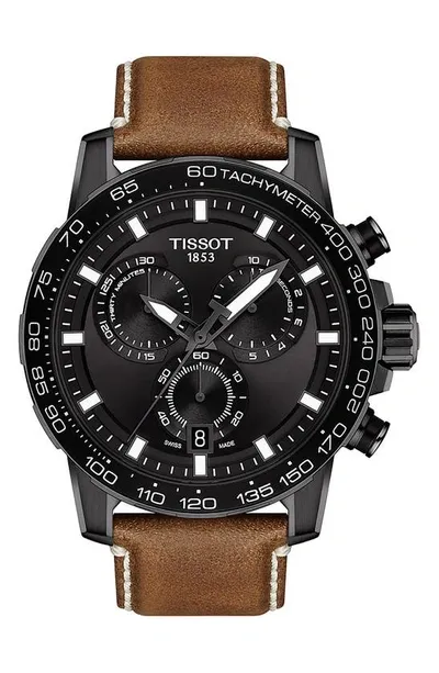 Tissot Men's Swiss Chronograph Supersport T-sport Brown Leather Strap Watch 46mm