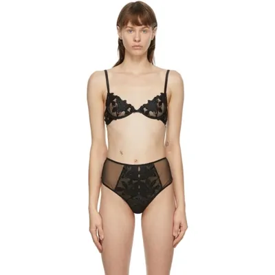 Fleur Du Mal Black Lily Embroidery Plunge Demi Bra