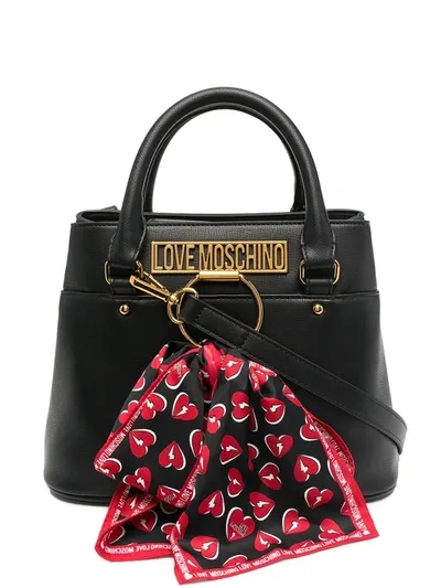 Love Moschino Logo Plaque Scarf Detail Tote Bag In Black