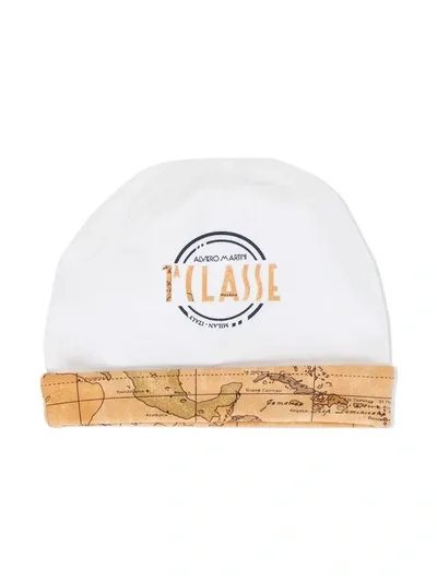 Alviero Martini Babies' Map-print Trim Beanie In White