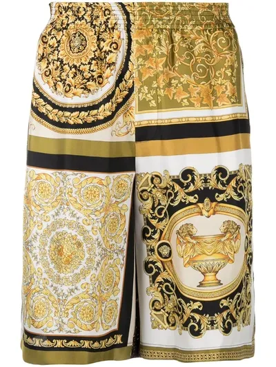 Versace Barocco Mosaic Animalier Short Shorts In Gold