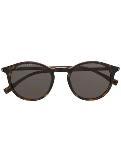 Hugo Boss Round Frame Sunglasses In Brown