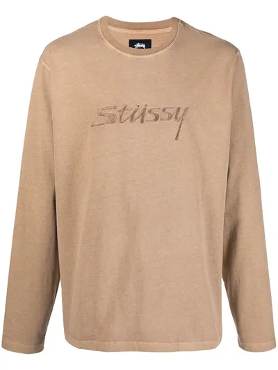 Stussy Embroidered Logo Long Sleeve T-shirt In Neutrals