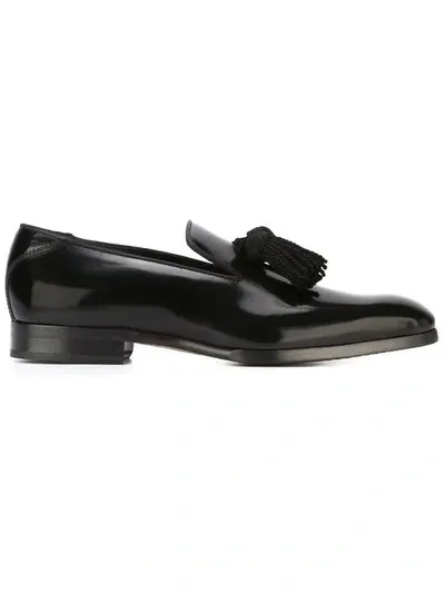 Jimmy Choo Foxley Black Patent Leather Tasselled Slippers