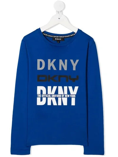 Dkny Kids' Logo Print T-shirt In Blue