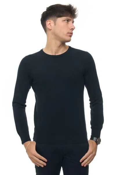 Andrea Fenzi Round-neck Pullover Blue Cotton Man