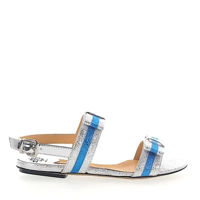 Truman's Sandalen 8742 Calfskin Metallic Ribbon Blue Silver