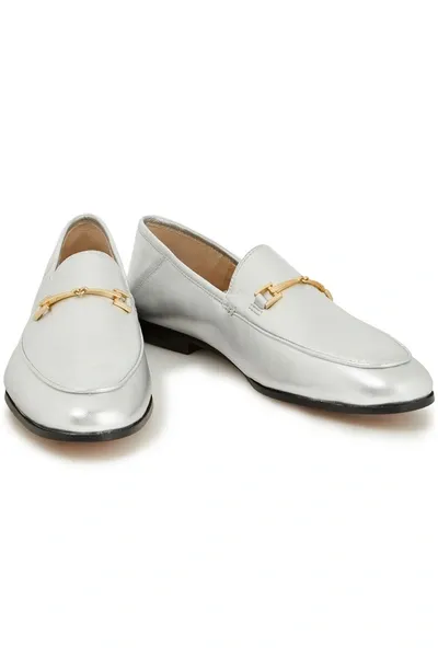 Sam Edelman Loraine Embellished Metallic Leather Collapsible-heel Loafers In Silver