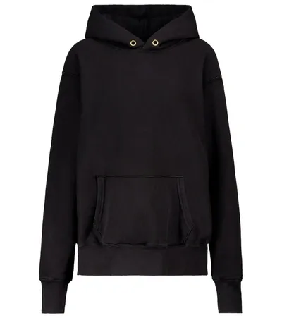 Les Tien Brushed-back Cotton Hooded Sweatshirt In Black,purple