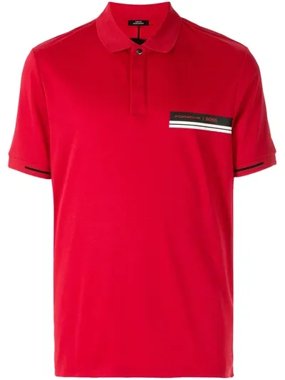 Hugo Boss Striped Detail Polo Shirt In Red